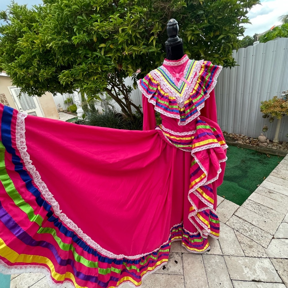 Vibrant Pink Multicolor Ruffled Dress - Picture 3 of 10